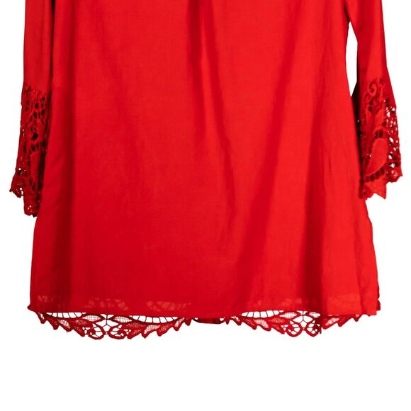 Chico's Women's Shirt Button Up Orange Lace Paisley Overlay Spring Top 0 US S/4 - Picture 8 of 9